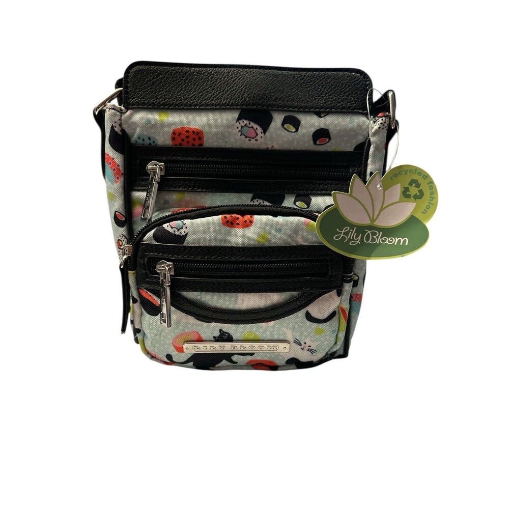 Lily Bloom Jaimie Crossbody Cats & Sushi Eco Friendly Fabric Mini Purse Bag NWT
